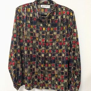 Vintage 90s Yves St Clair Colorful Square Sheer Button Up Top sz 18W Retro
